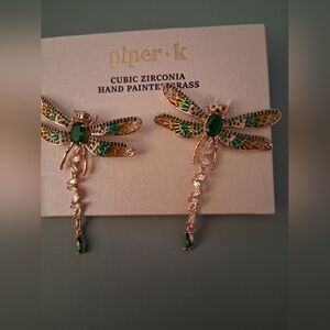 Piper K Green and Gold Dragonfly Earrings